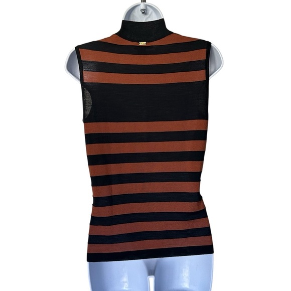 St John striped sweater mock neck sleeveless wool blend studs excellent Size M - Picture 3 of 9